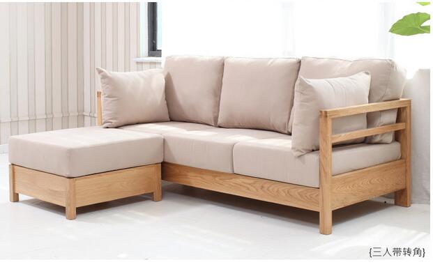 Hot Sale Modern Oak Solid Wood Living Three Seater Sofa